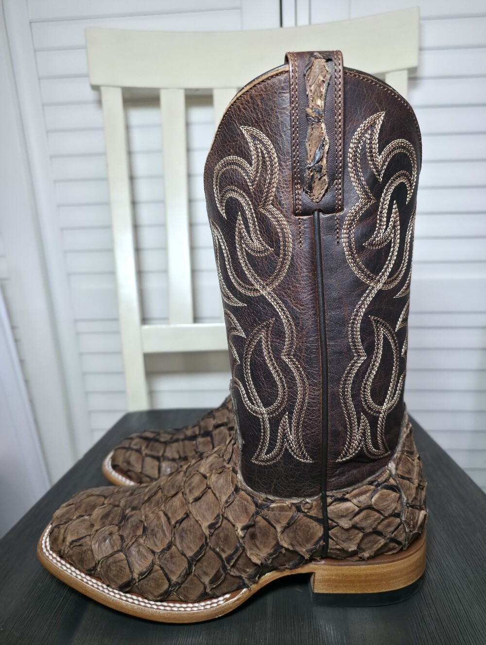 Cody James Pirarucu Western Boots Broad Square Toe BBME039 Men's Size 7.5 D